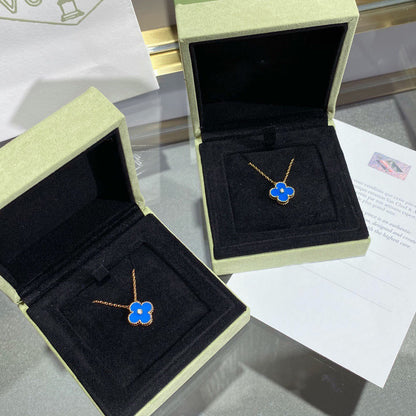 [LUCKY LOVE]CLOVER 15MM DIAMOND AND BLUE AGATE NECKLACE