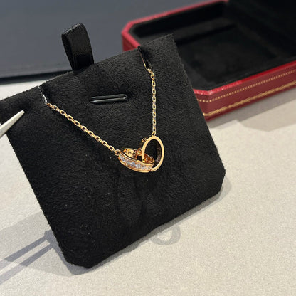 [LUCKY LOVE]LOVE DOUBLE RING HALF DIAMOND NECKLACE