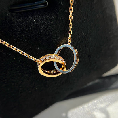 [LUCKY LOVE]LOVE DOUBLE RING HALF DIAMOND NECKLACE