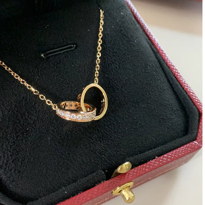 [LUCKY LOVE]LOVE DOUBLE RING HALF DIAMOND NECKLACE