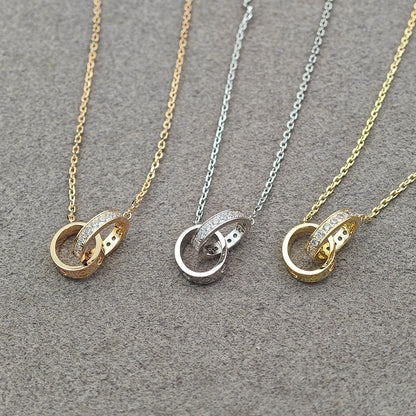 [LUCKY LOVE]LOVE DOUBLE RING HALF DIAMOND NECKLACE