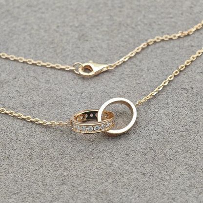 [LUCKY LOVE]LOVE DOUBLE RING HALF DIAMOND NECKLACE