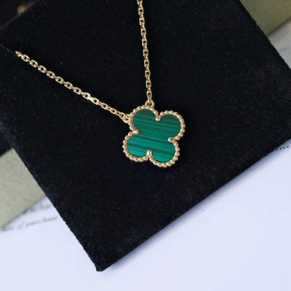 [LUCKY LOVE]CLOVER 15MM MALACHITE SINGLE FLOWER  NECKLACE