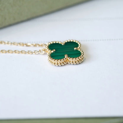 [LUCKY LOVE]CLOVER 15MM MALACHITE SINGLE FLOWER  NECKLACE