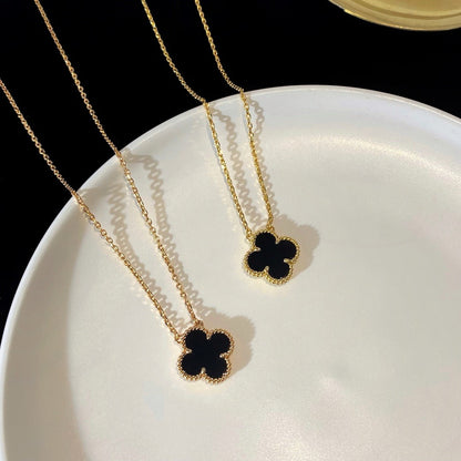 [LUCKY LOVE]CLOVER 15MM BLACK ONYX SINGLE FLOWER NECKLACE