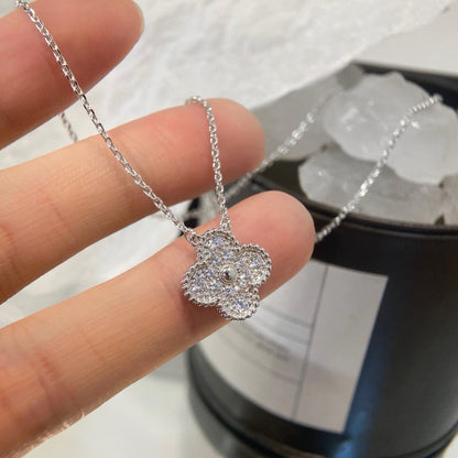[LUCKY LOVE]CLOVER 15MM DIAMOND SINGLE FLOWER NECKLACE