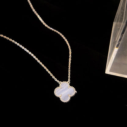 [LUCKY LOVE]CLOVER 15MM BLUE CHALCEDONY NECKLACE SILVER