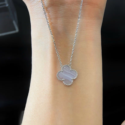 [LUCKY LOVE]CLOVER 15MM BLUE CHALCEDONY NECKLACE SILVER