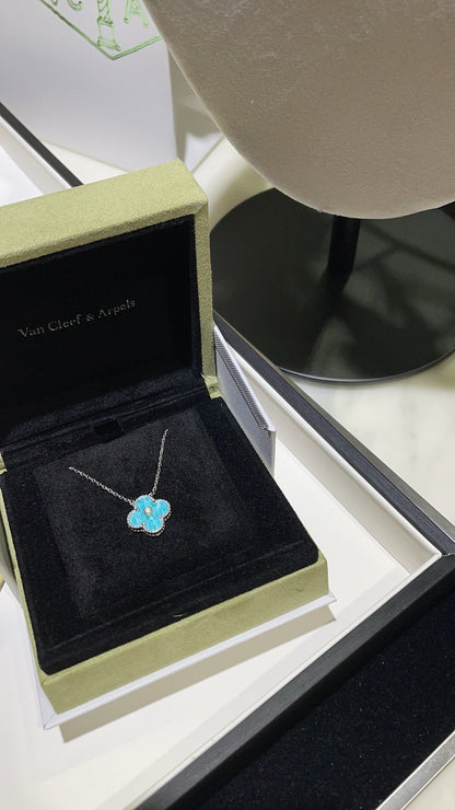 [LUCKY LOVE]CLOVER 15MM DIAMOND SVRES PORCELAIN  NECKLACE SILVER