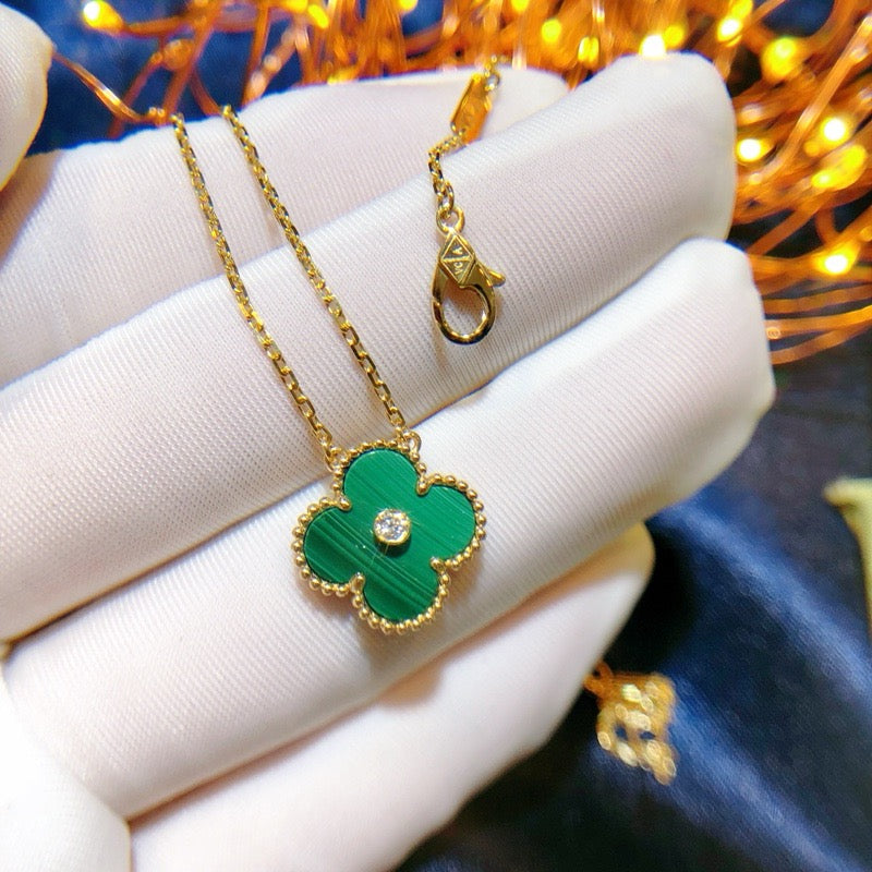 [LUCKY LOVE]CLOVER 15MM DIAMOND TURQUOISE NECKLACE