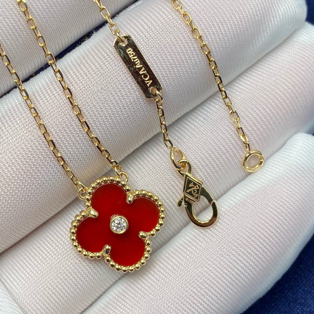 [LUCKY LOVE]CLOVER 15MM DIAMOND CARNELIAN NECKLACE