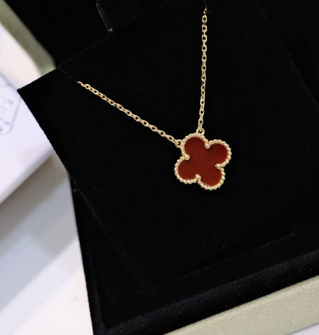 [LUCKY LOVE]CLOVER 15MM CARNELIAN SINGLE FLOWER NECKLACE