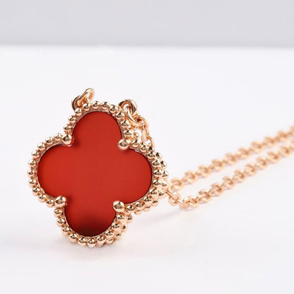 [LUCKY LOVE]CLOVER 15MM CARNELIAN SINGLE FLOWER NECKLACE