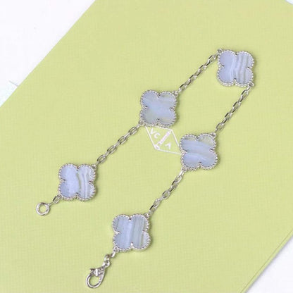 [LUCKY LOVE]CLOVER  5 MOTIF PURPLE CHALCEDONY BRACELET SILVER
