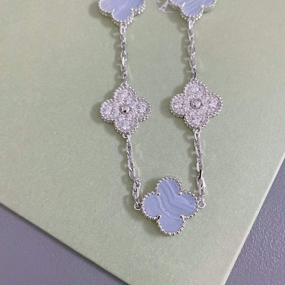 [LUCKY LOVE]CLOVER  5 MOTIF DIAMOND PURPLE CHALCEDONY BRACELET SILVER