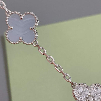 [LUCKY LOVE]CLOVER  5 MOTIF DIAMOND PURPLE CHALCEDONY BRACELET SILVER