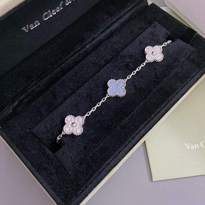 [LUCKY LOVE]CLOVER  5 MOTIF DIAMOND PURPLE CHALCEDONY BRACELET SILVER