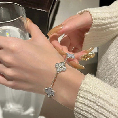 [LUCKY LOVE]CLOVER  5 MOTIF DIAMOND PURPLE CHALCEDONY BRACELET SILVER