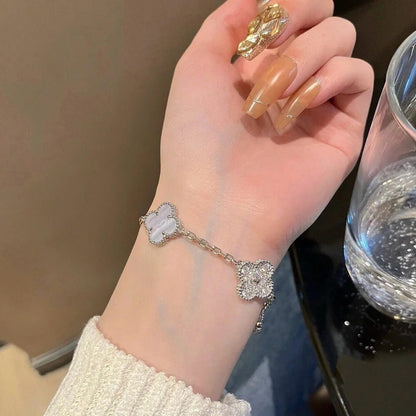 [LUCKY LOVE]CLOVER  5 MOTIF DIAMOND PURPLE CHALCEDONY BRACELET SILVER