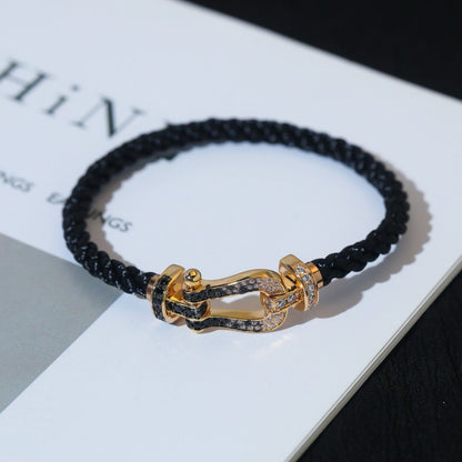 [LUCKY LOVE]FORCE LARGE HORSESHOE BLACK WHITE DIAMOND BRACELET SILVER