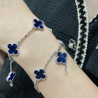 [LUCKY LOVE]CLOVER 5 MOTIF PIETERSITE SILVER BRACELET