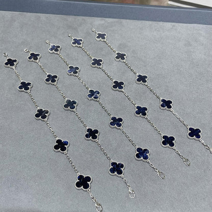 [LUCKY LOVE]CLOVER 5 MOTIF PIETERSITE SILVER BRACELET