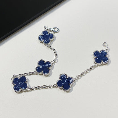 [LUCKY LOVE]CLOVER 5 MOTIF PIETERSITE SILVER BRACELET