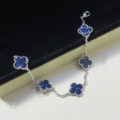 [LUCKY LOVE]CLOVER 5 MOTIF PIETERSITE SILVER BRACELET