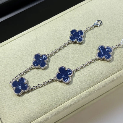 [LUCKY LOVE]CLOVER 5 MOTIF PIETERSITE SILVER BRACELET
