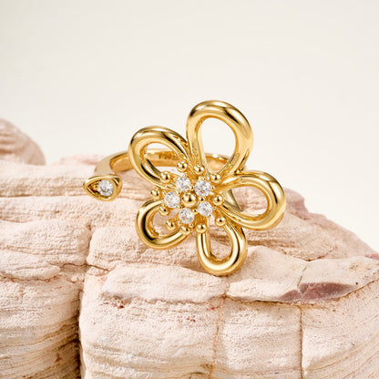 [LUCKY LOVE]  FLOWERLACE OPEN RING 5 DIAMONDS