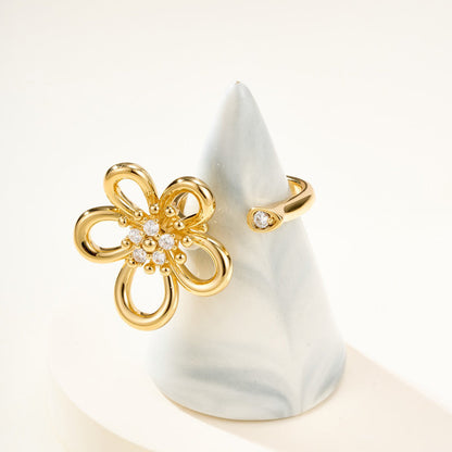 [LUCKY LOVE]  FLOWERLACE OPEN RING 5 DIAMONDS
