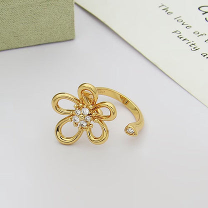 [LUCKY LOVE]  FLOWERLACE OPEN RING 5 DIAMONDS