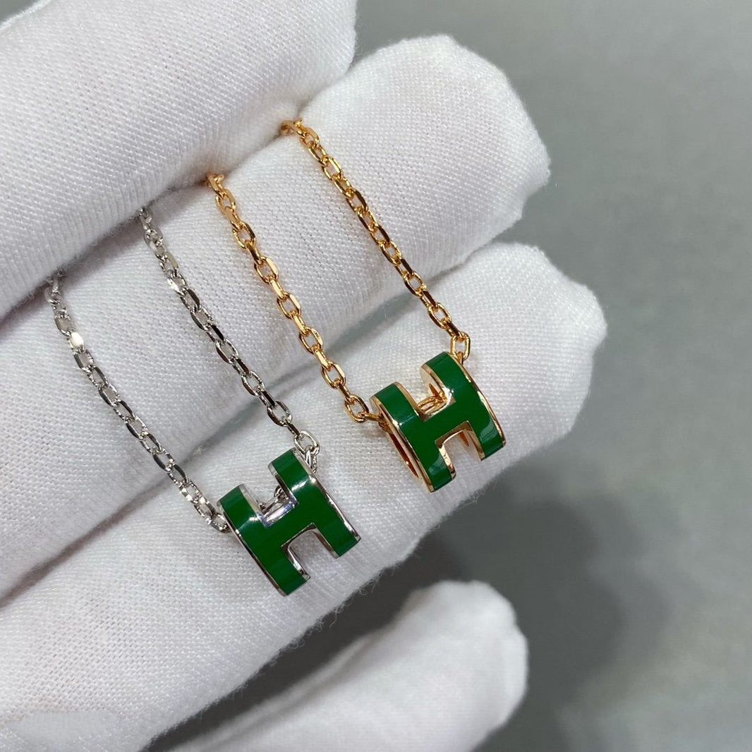 [LUCKY LOVE]POP H GREEN NECKLACE SILVER AND GOLD