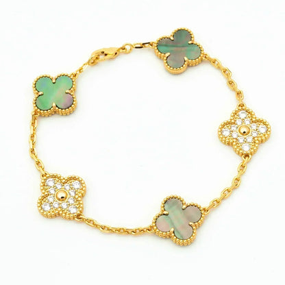 [LUCKY LOVE]CLOVER 5 MOTIF GRAY MOP DIAMOND BRACELET