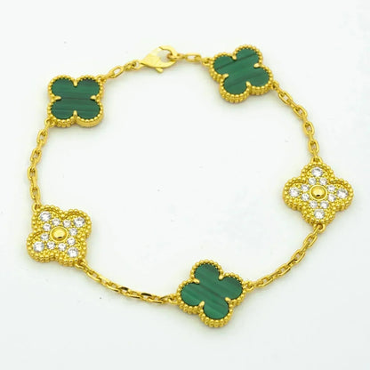 [LUCKY LOVE] CLOVER 5 MOTIF MALACHITE BRACELET COLLECTION