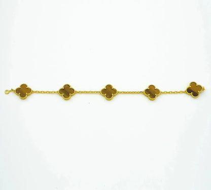 [LUCKY LOVE] CLOVER 5 MOTIFS TIGER EYE BRACELET COLLECTION