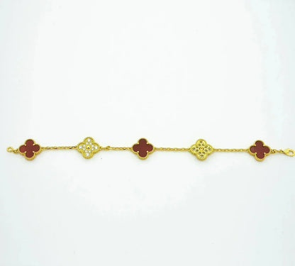 [LUCKY LOVE] CLOVER 5 MOTIF RED CORNELIAN BRACELET COLLECTION