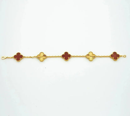 [LUCKY LOVE] CLOVER 5 MOTIF RED CORNELIAN BRACELET COLLECTION