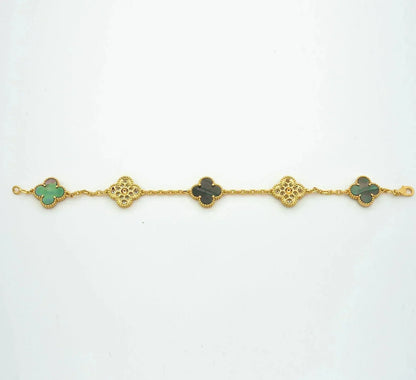 [LUCKY LOVE]CLOVER 5 MOTIF GRAY MOP DIAMOND BRACELET