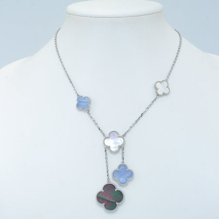 [LUCKY LOVE]CLOVER MOP CHALCEDONY NECKLACE SILVER 6 MOTIF