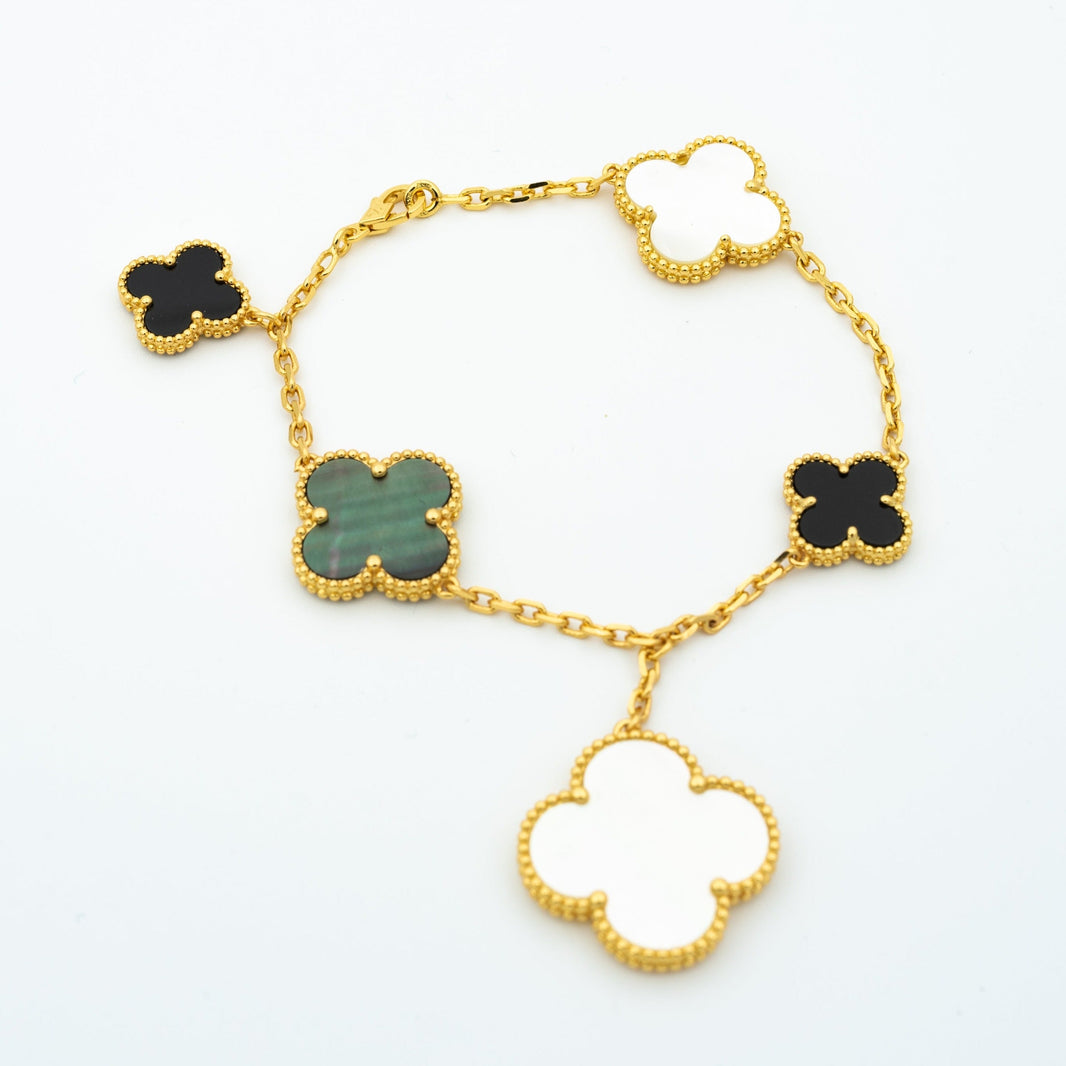 [LUCKY LOVE]CLOVER BRACELET 5 MOTIFS ONYX MOP