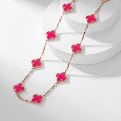 [LUCKY LOVE]NEW CLOVER 10 MOTIFS PINK ENAMEL NECKLACE