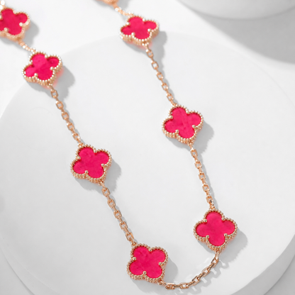 [LUCKY LOVE]NEW CLOVER 10 MOTIFS PINK ENAMEL NECKLACE