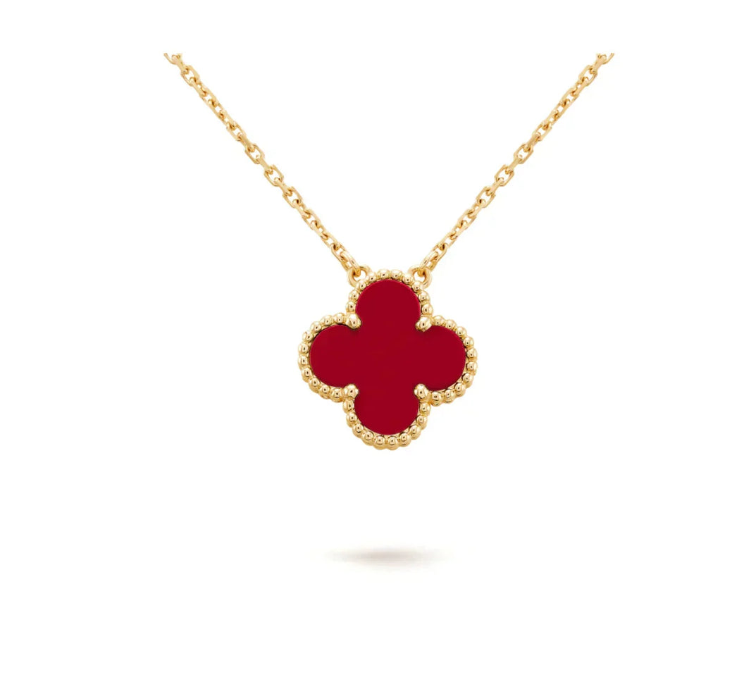 [LUCKY LOVE]CLOVER 15MM CARNELIAN SINGLE FLOWER NECKLACE