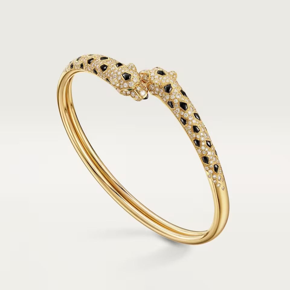 [LUCKY LOVE]PANTHERE DOUBLE HEADED HALF DIAMOND OPEN BRACELET