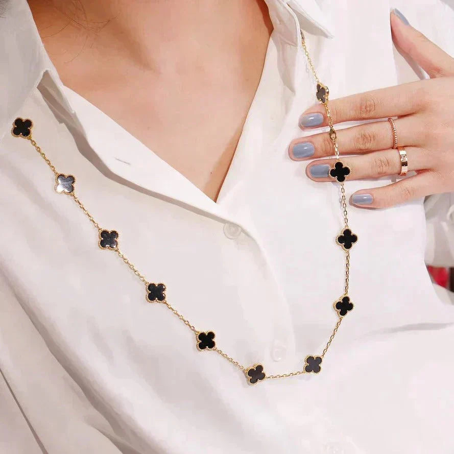 [LUCKY LOVE]CLOVER 20 MOTIFS ONYX NECKLACE