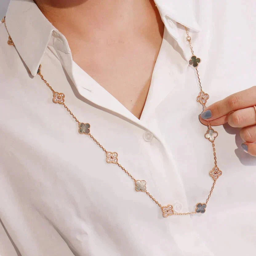 [LUCKY LOVE]CLOVER 20 MOTIFS DARK MOP DIAMOND  NECKLACE