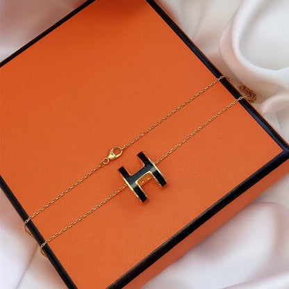 [LUCKY LOVE]HM CLIC BLACK ENAMEL GOLD NECKLACE