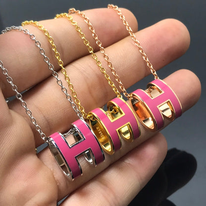 [LUCKY LOVE]H NECKLACE PINK