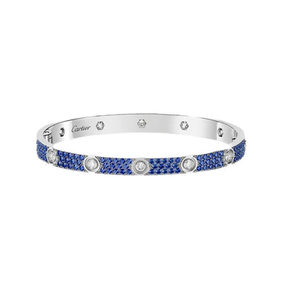 [LoveLucky]Pave Gemstone Love &Force Large Horseshoe Diamond Duo Bracelet Stack Set